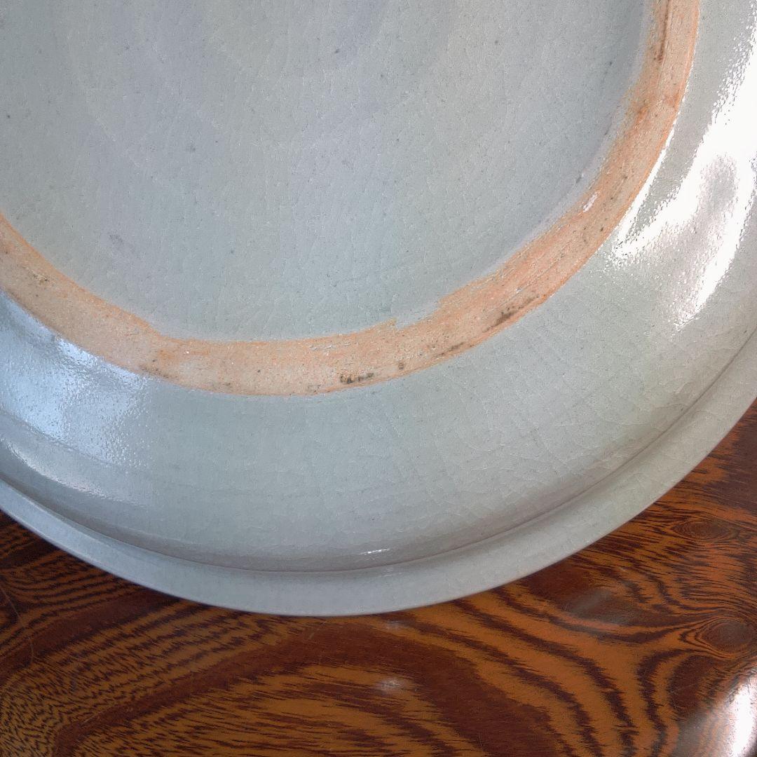 骨董１ 持ち手付き陶器皿 青い花柄中古