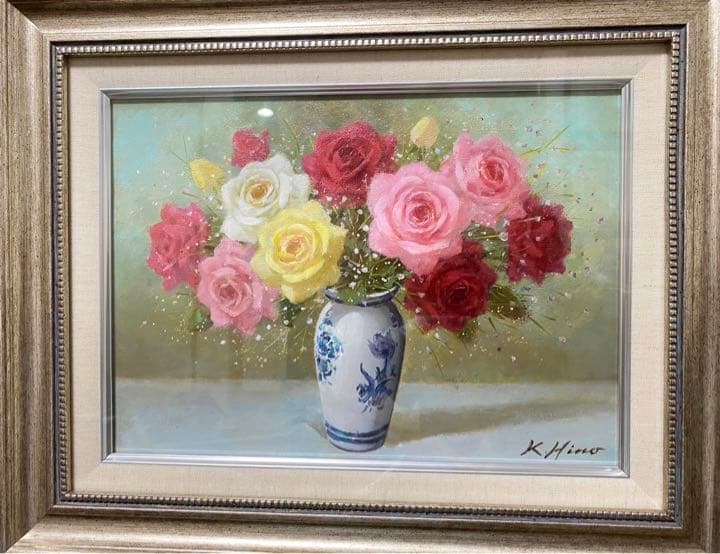 ‼️定価33000円？限定一品‼️送料無料！日野　皖 薔薇油絵・油彩画Ｆ４(４号)