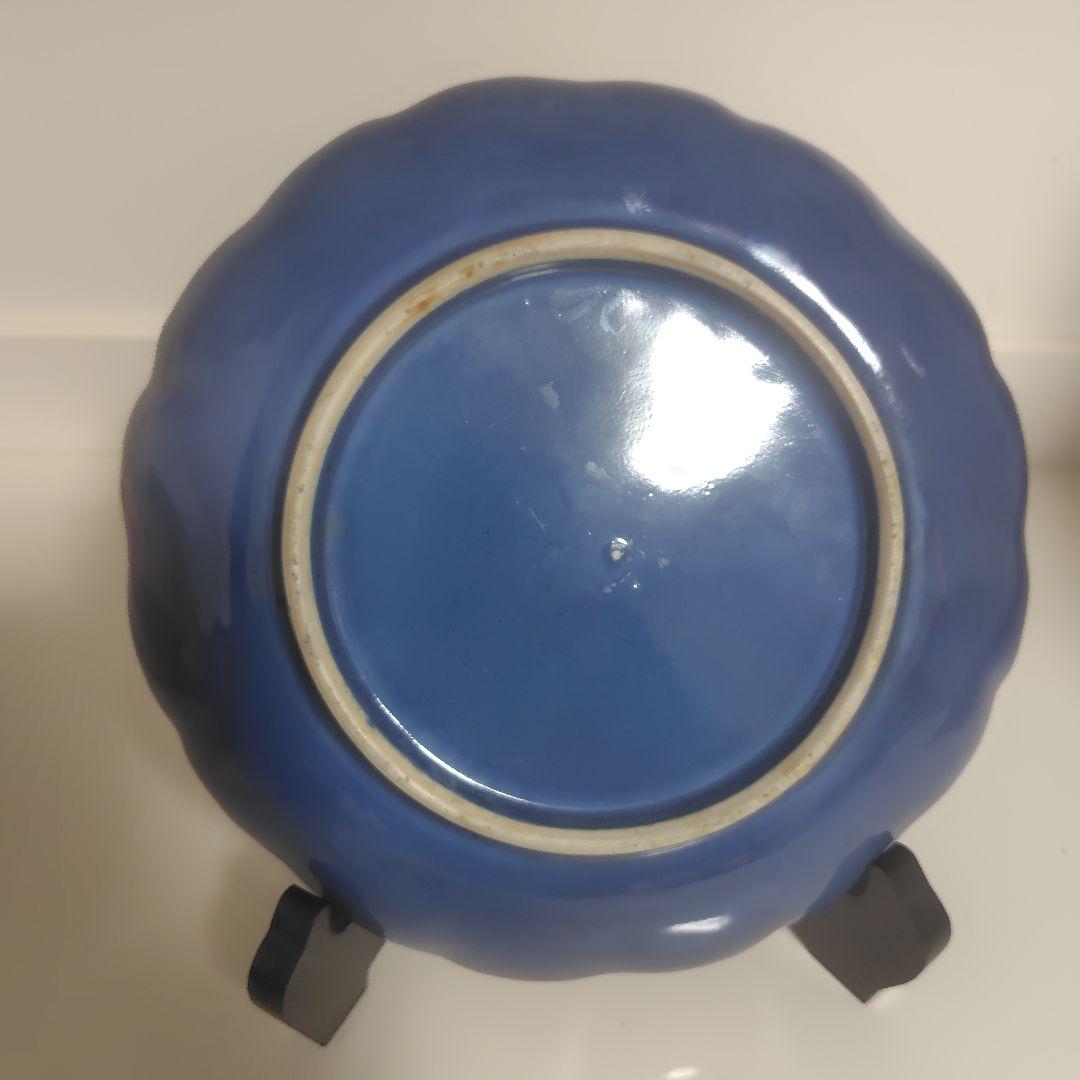 古伊万里 瑠璃釉 輪花皿