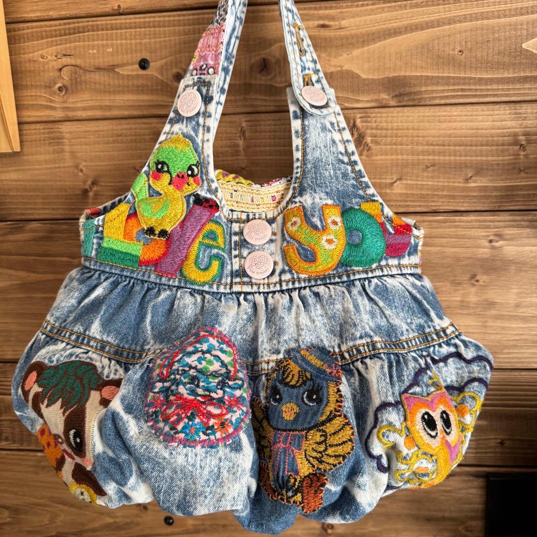 も*も様 ハンドメイド デニムリメイク バッグ レトロアニマル 楕円底 35