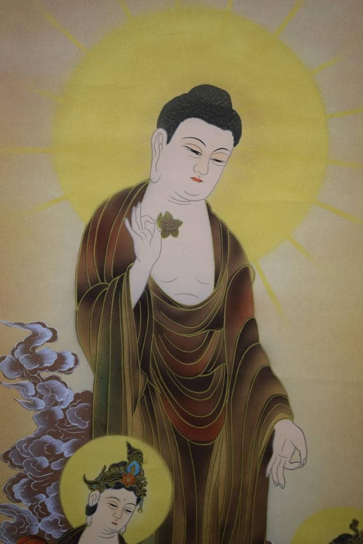 真作/素仙/三尊佛図/桐共箱付/布袋屋掛軸HE-650