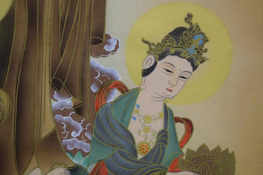 真作/素仙/三尊佛図/桐共箱付/布袋屋掛軸HE-650