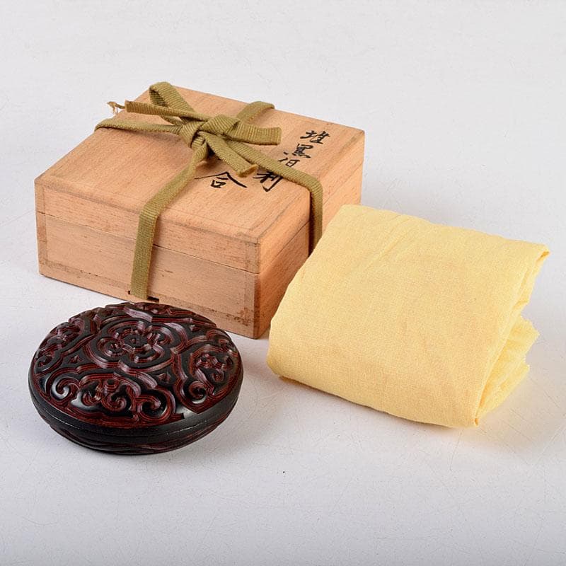 中国　堆黒　倶利香合　時代箱　V　8817