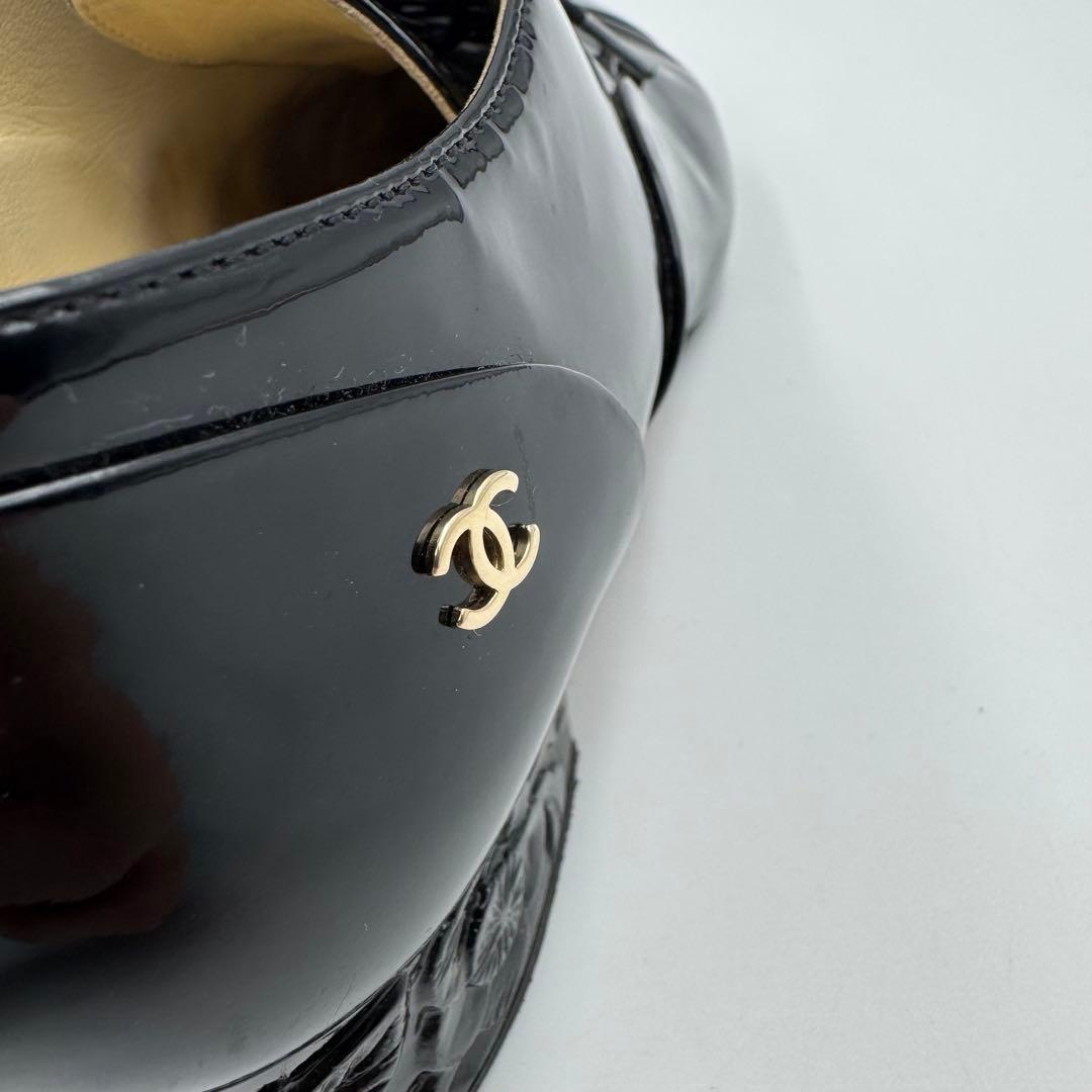 CHANEL シャネル　ココマーク　カメリア　ブラック　エナメル　サイズ37