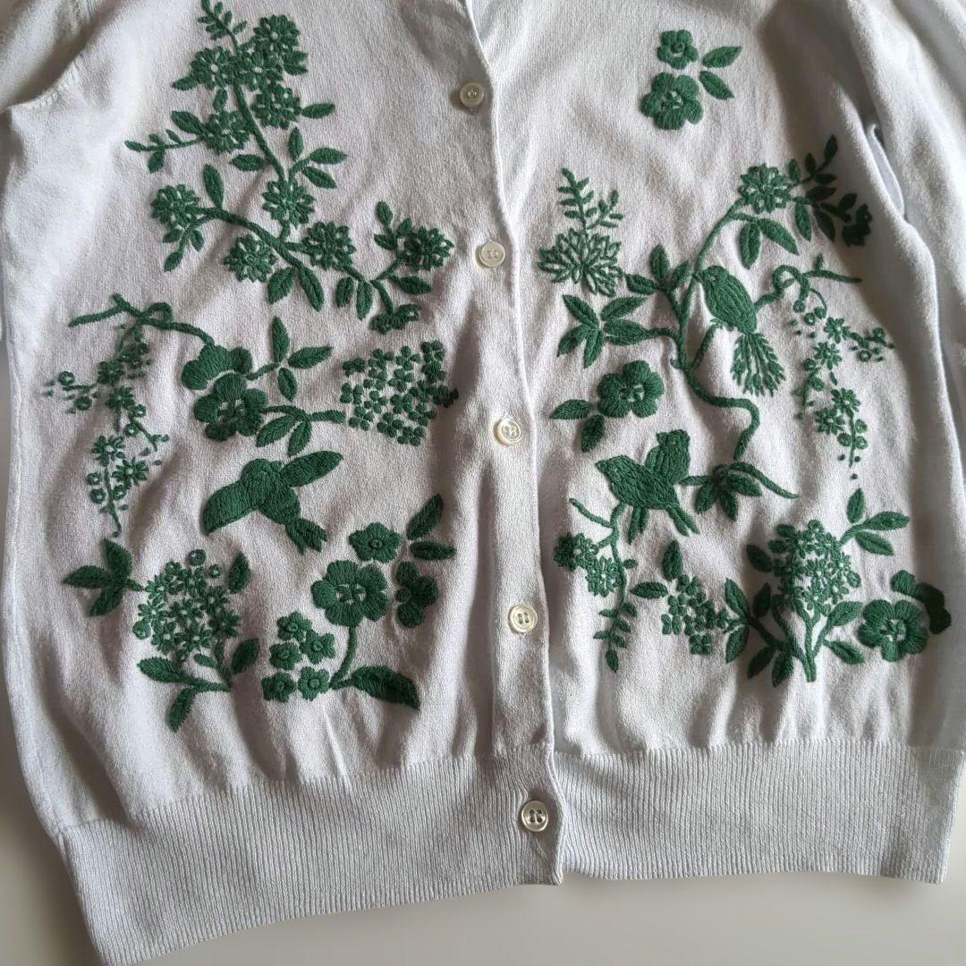 ケイタマルヤマ 緑花と鳥刺繍 アンサンブル カーディガン 半袖カットソー M
