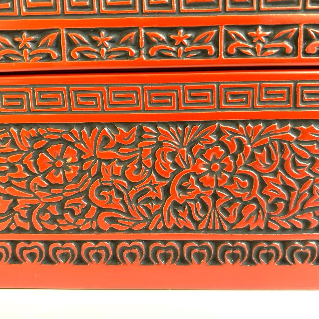 漆器 堆朱 仙台堆朱 文箱 硯箱 小物入れ 手彫り彫刻漆器 レトロ　伝統工芸品