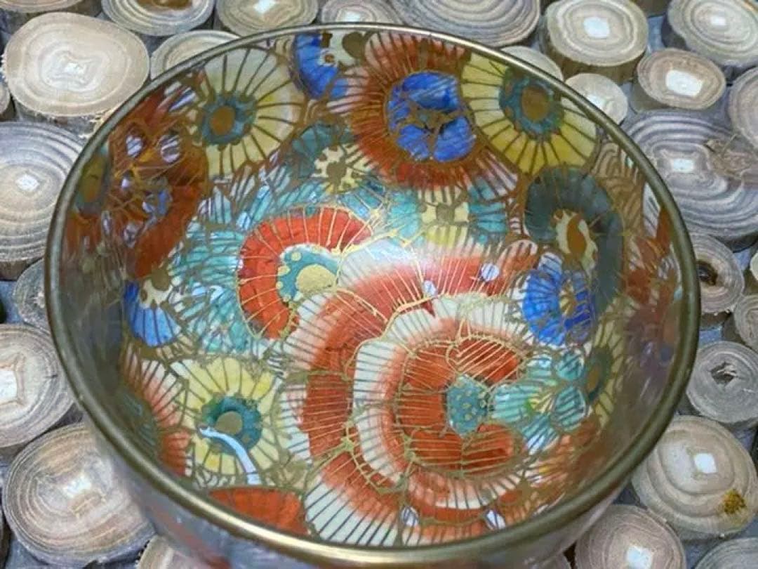 薩摩焼 沈寿官 金襴手花詰文 茶碗