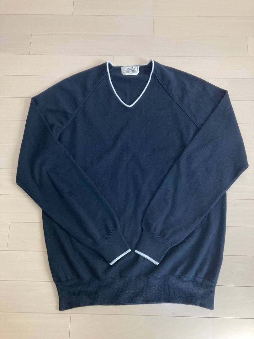 ☆ 美品☆ エルメス　カシミアコットンVネック　ニットセーター　L