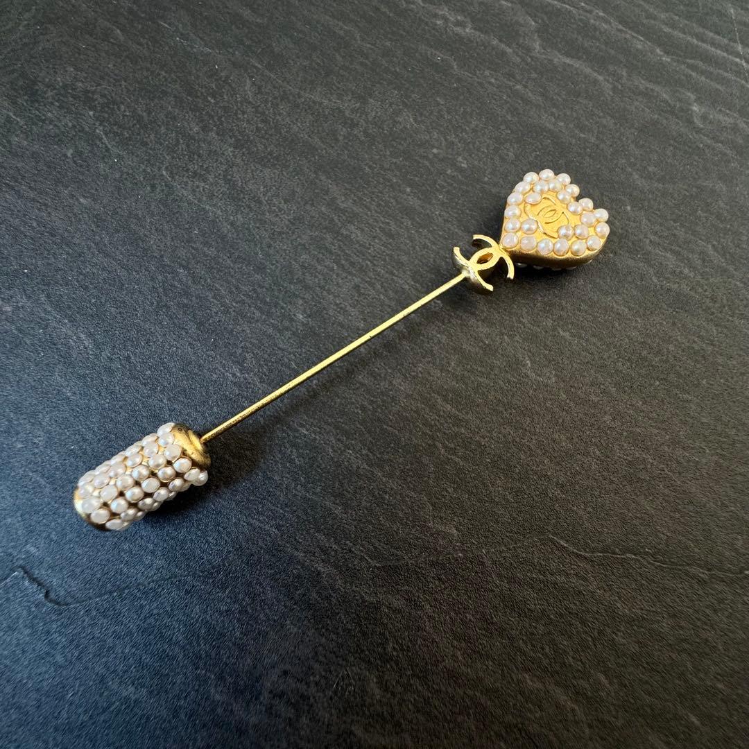 CHANEL シャネル 02P ハート パール ゴールド ピンブローチ