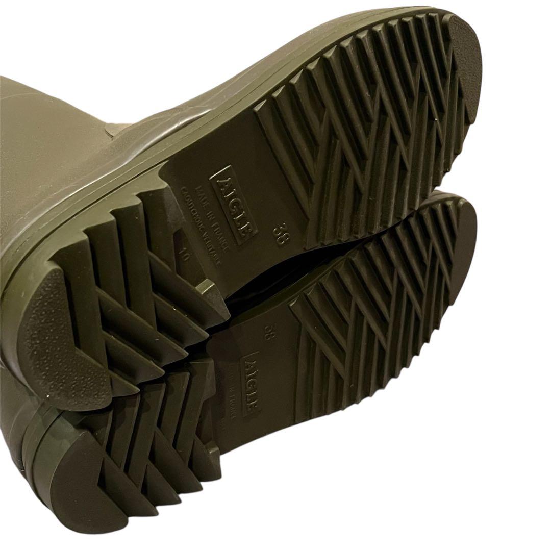 【極美品】AIGLE エーグル カーキ ロングブーツ レインブーツ バックル付き