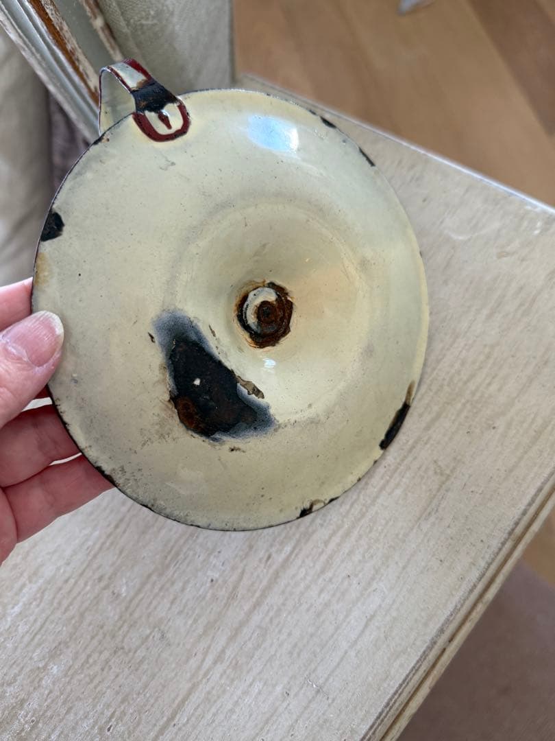 フランスアンティーク花と鳥のハンドペイントホーローキャンドルホルダー