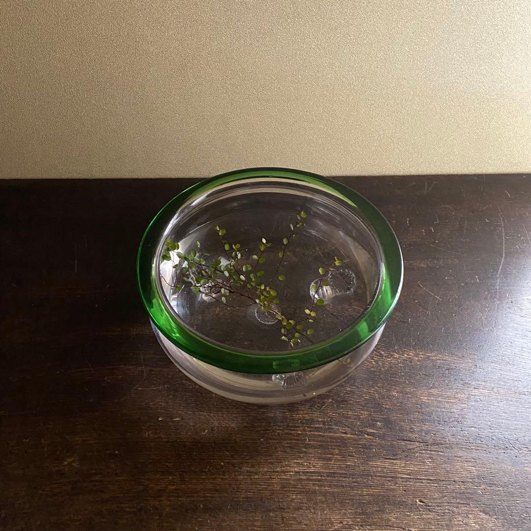 大正〜昭和初期　大正ガラス　吹き硝子　三脚金魚鉢　脚付　希少品