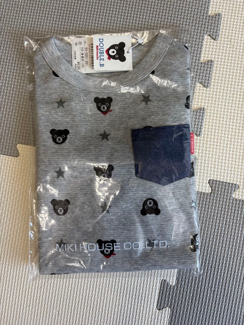 【100cm】ダブルビー　長袖総柄　Tシャツ グレー　トレーナーセット