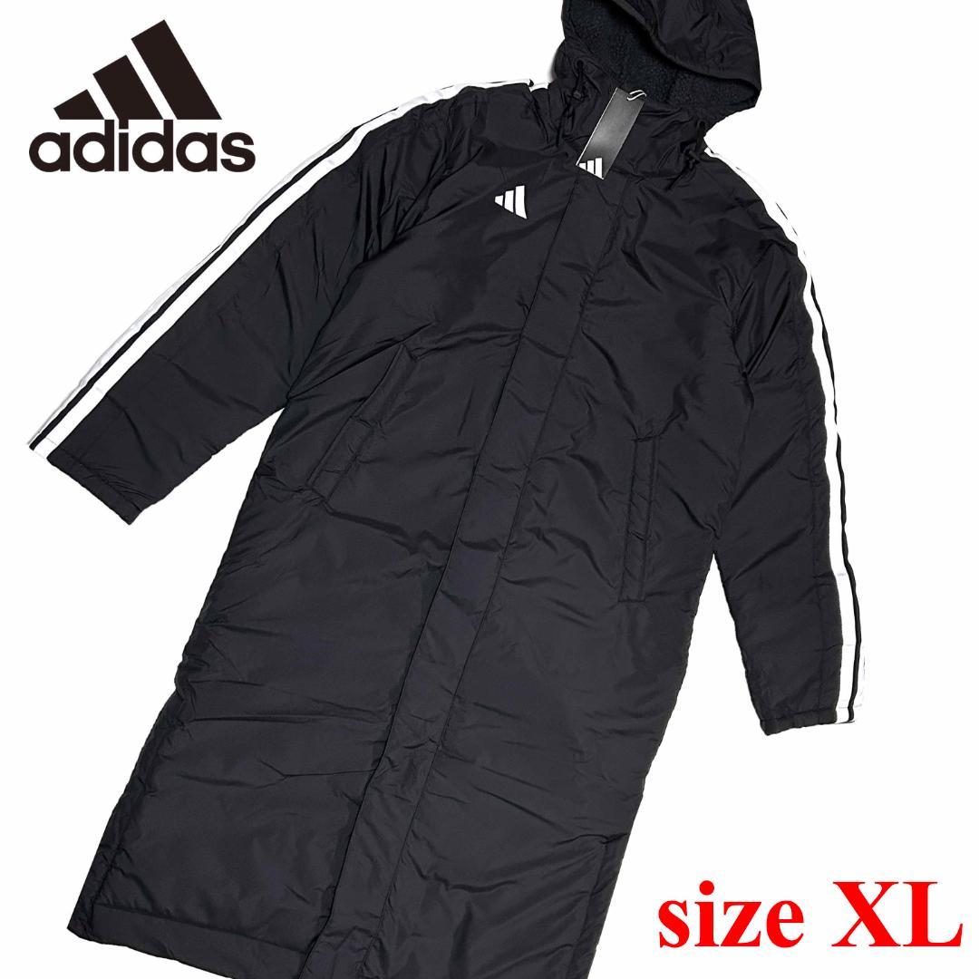 新品　アディダス　XLサイズ　ロング ボアコート　ベンチコート　ブラック