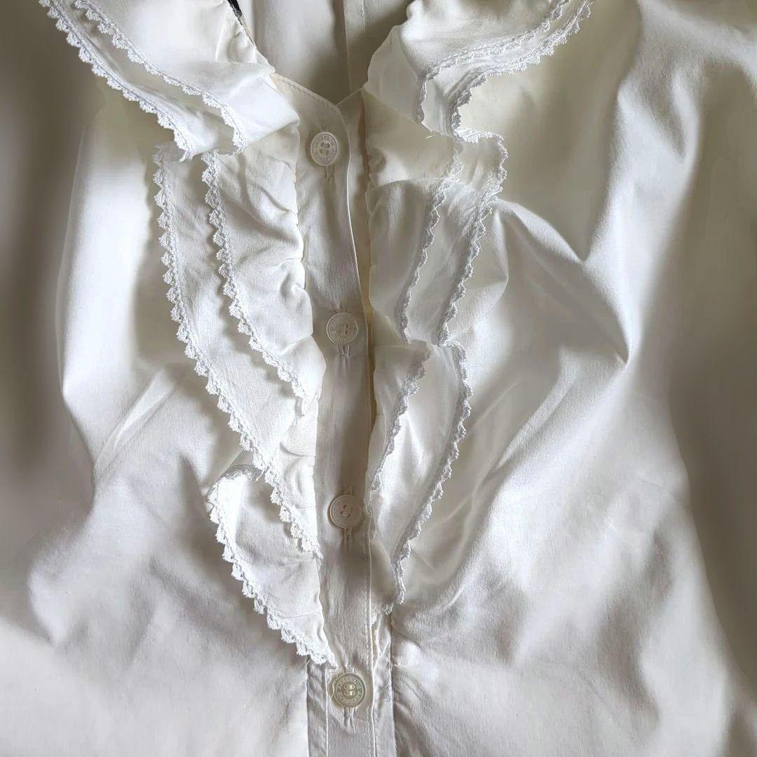 バーバリー 長袖シャツ ブラウス フリル ティアード ノバチェック ホース刺繡