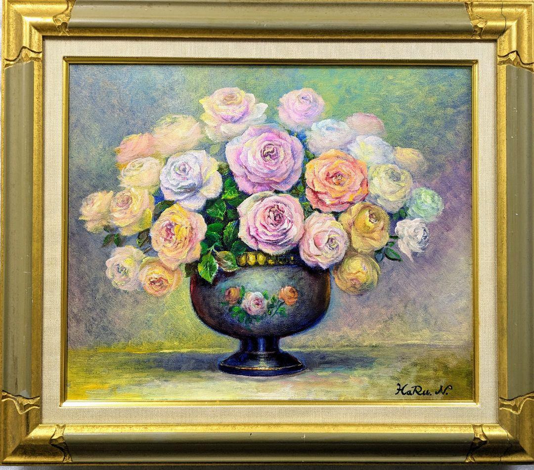 画家haru☆油彩画F８号☆薔薇☆真作☆原画★一点物☆