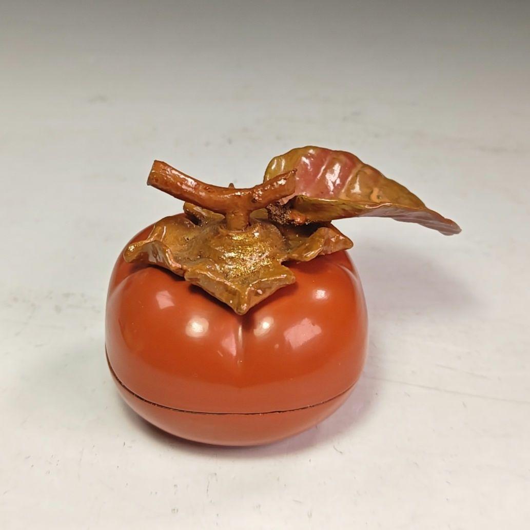 イ935 香合『國田領治　長斎作』『乾漆　柿　香合　共箱』茶道具　漆塗