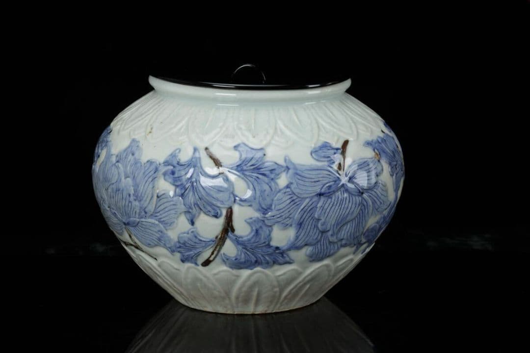 韓国人間文化財 安東五 作 樊川窯 李朝 高麗 古陶磁器 壺 共箱 染付辰砂