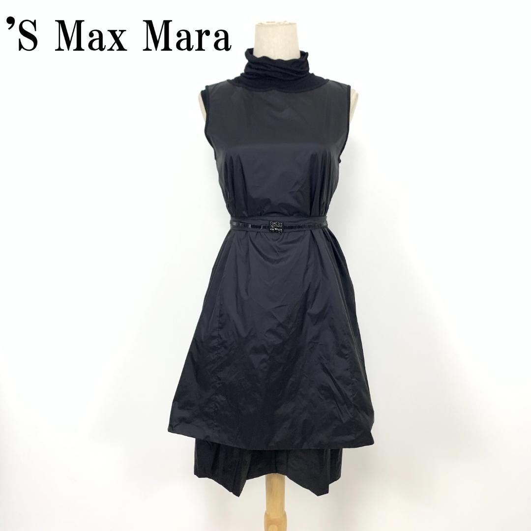 LA7582 エスマックスマーラ レイヤード ノースリーブワンピース 黒 S