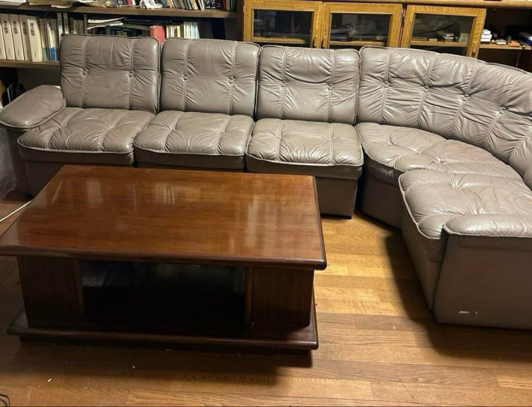 【・ai品】L字型グレー本革皮革ソファ 単体①〜⑤の⑤