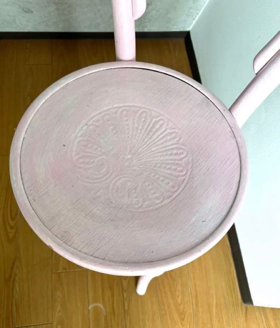 アンティークチェア　丸椅子　ピンク　ペイント家具　フランス