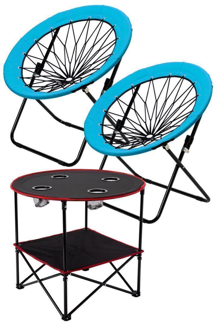 ハンモックチェア&テーブル3点セット （ブルー） 無重力 アウトドア 2076