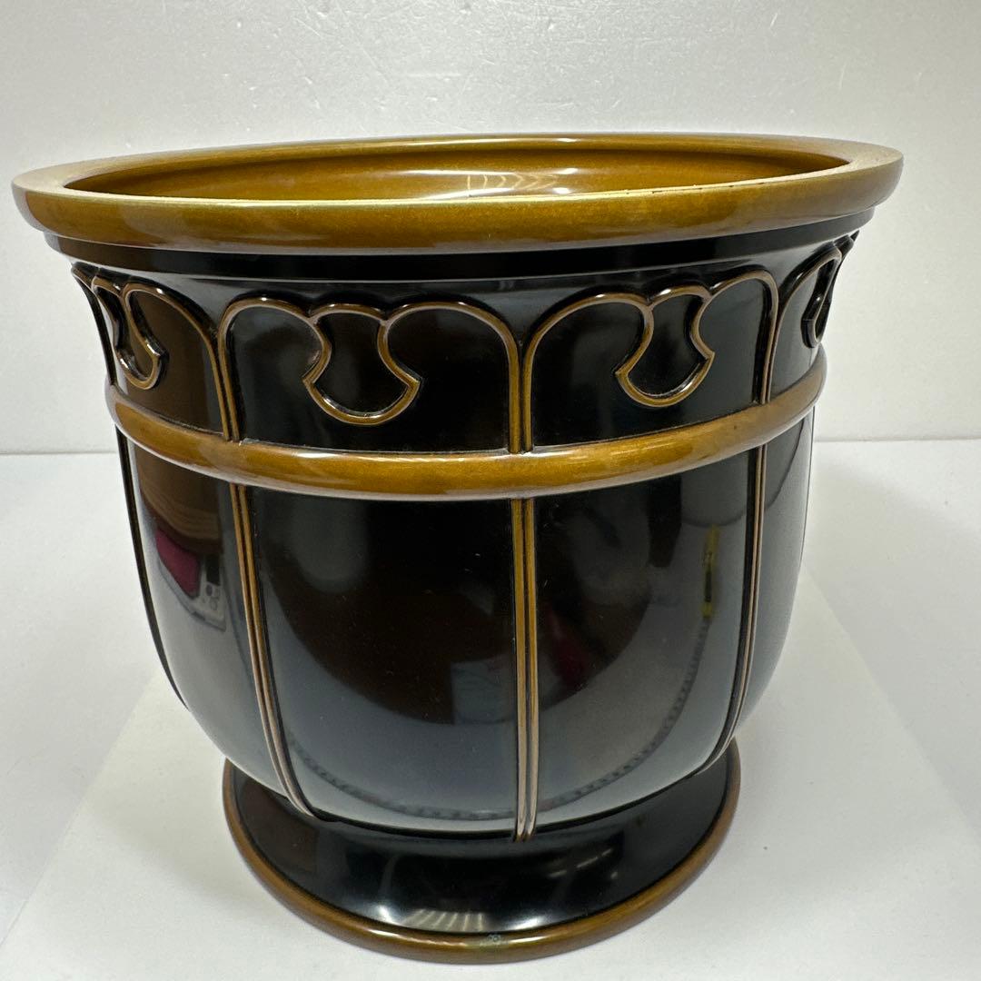 金谷五郎三郎　黒唐銅蓮萌式火鉢　共箱　トトサカ　東さ7-0421☆2F