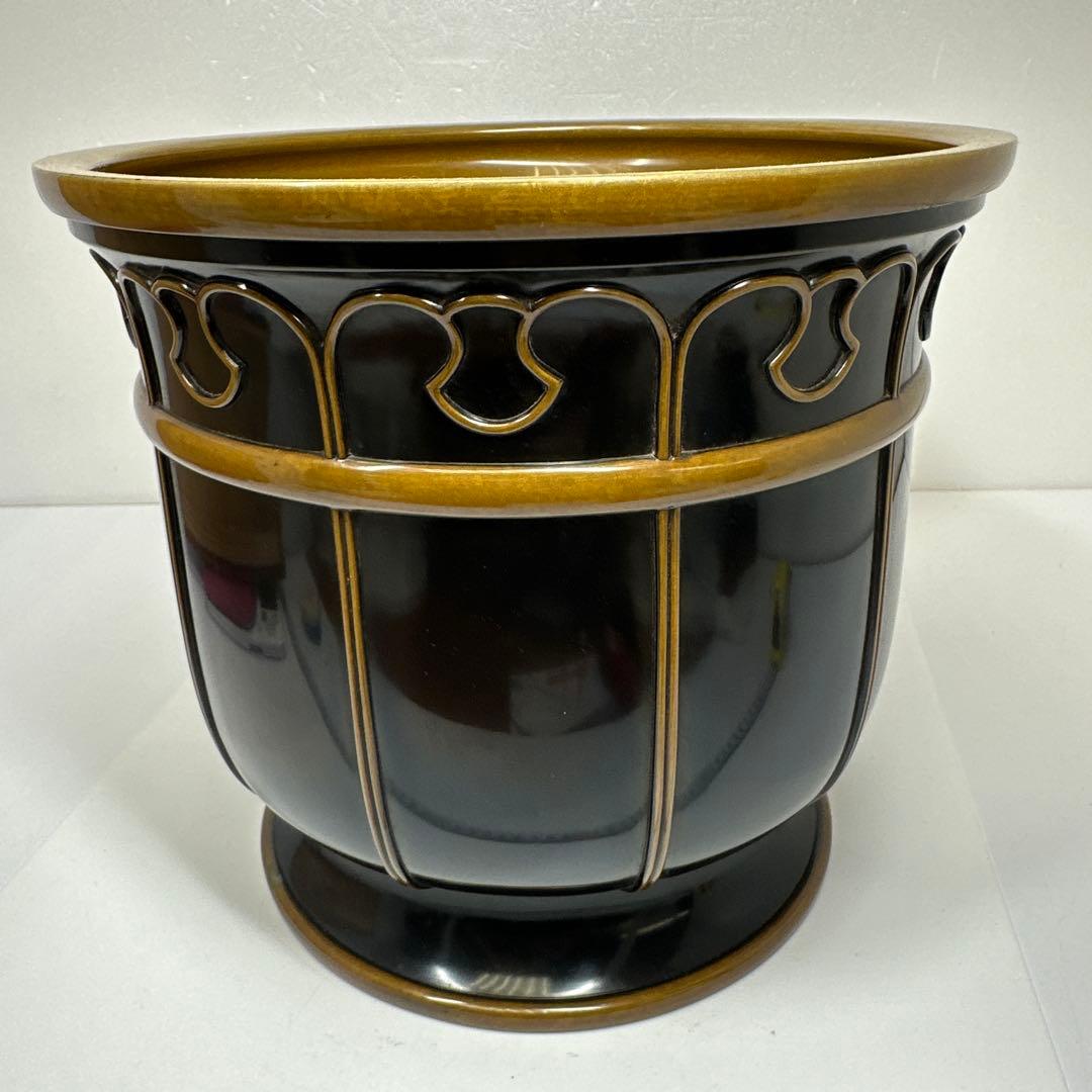 金谷五郎三郎　黒唐銅蓮萌式火鉢　共箱　トトサカ　東さ7-0421☆2F