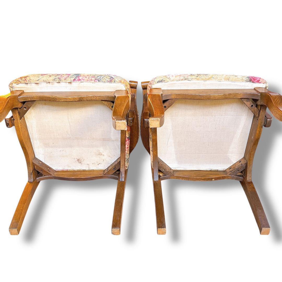 アンティーク 猫脚風 木製 肘掛チェア 2脚セット 花柄 店舗什器