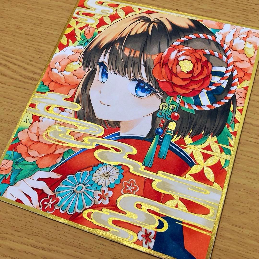 m*o様 手描きオリジナル アナログイラスト【中色紙】 【お正月】