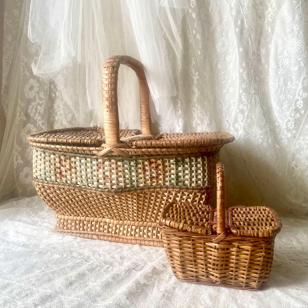 mois★2点おまとめ スクエアドールパニエ　フランスアンティーク&布花