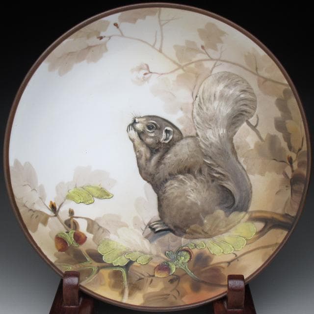 オールドノリタケ モールド栗鼠絵 脚付ボウル 22cm