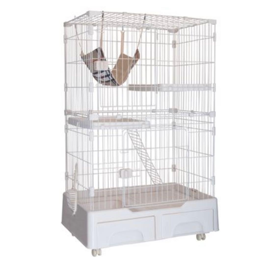 【ほぼ新品！】【おまけ付き！】白色 キャットケージ 2段