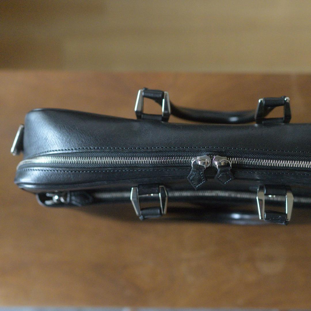 【中古】万双／双鞣和地シングルブリーフケース／ブラック