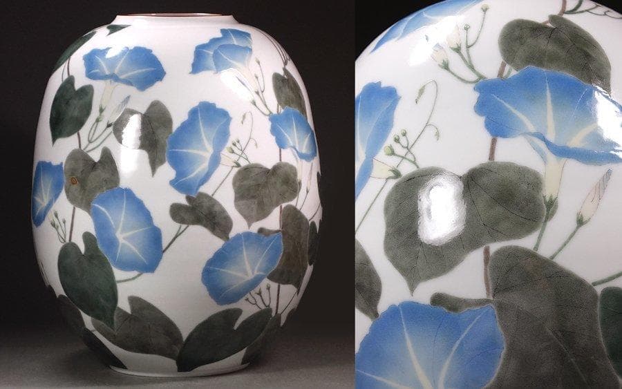 釉描色絵西洋朝顔文壷 高さ37cm 大壺 【堀内淳吾】秀逸作