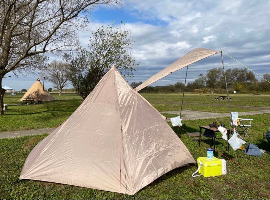 GOGlamping ワンポールテント キャノピー付 ベージュ