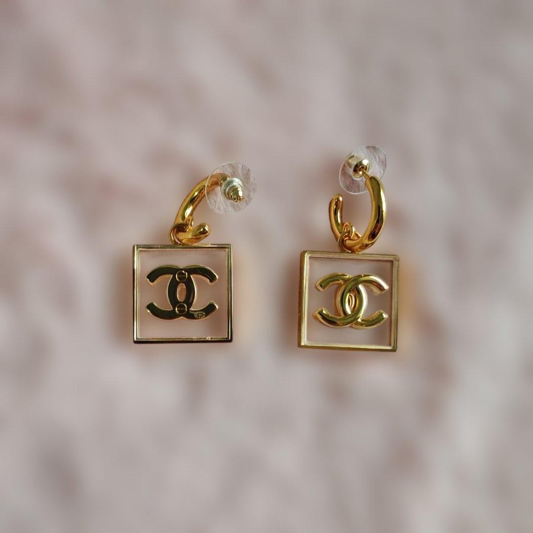 CHANEL ココマーク クリア スクエア ゴールド トランスペアレント ピアス