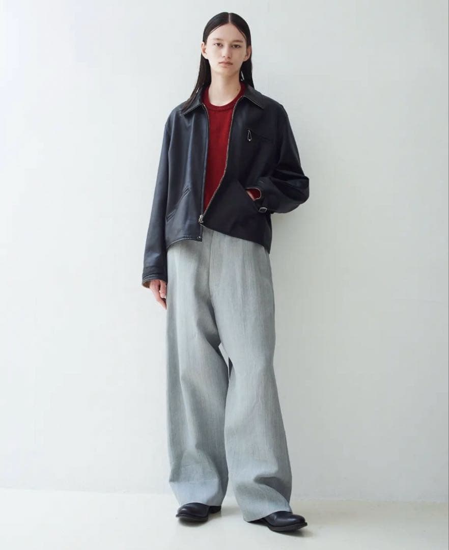 インテリム ウール アルパカ 7ゲージ クルーネック セーター ニット レッド