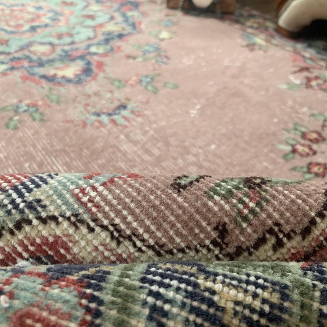 トルコヴィンテージラグ　モーブピンク　214 ×125 フラワー　メダリオン