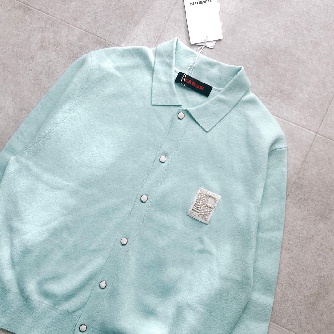 タグ付✨CaBAN コットンカシミヤ パールロゴポロカーディガン 完売色 現行