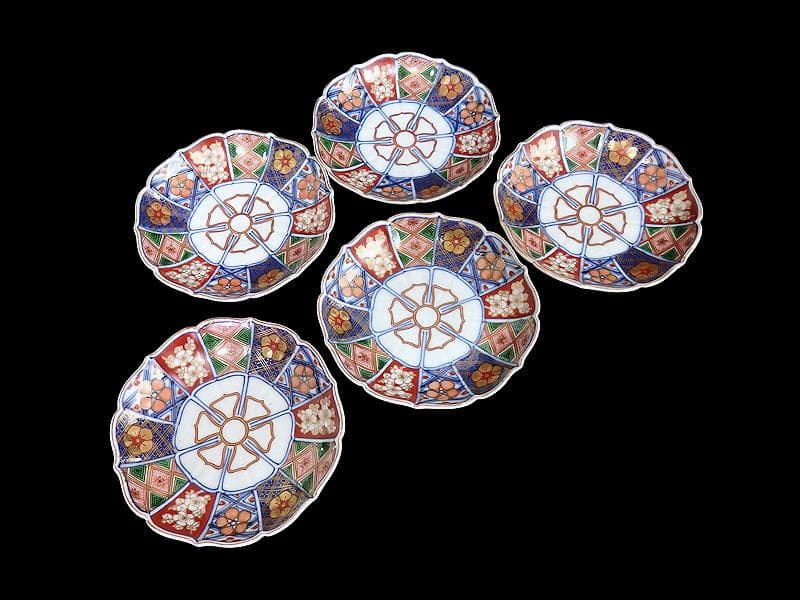 大聖寺伊万里　金襴手 菊皿　4寸半皿　5客　E046AS-CYb
