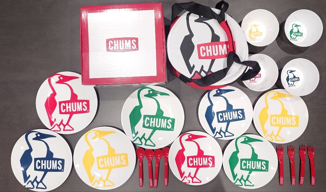 【廃盤】CHUMS メラミンディッシュ セット＋スプーン、フォーク