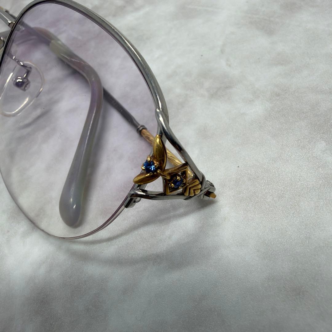 Paris miki パリミキ 18k 金 度付き眼鏡 ハーフリムメガネ 宝石付