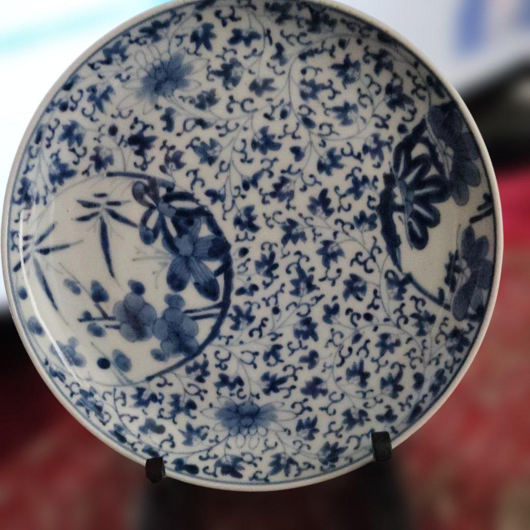 古伊万里 花唐草窓絵　皿　角福 江戸期