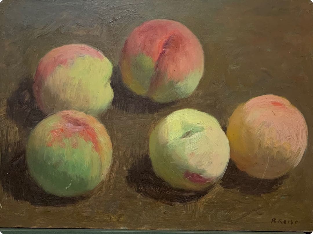 絵画　油彩肉筆画　小磯良平『桃』静物画　さし箱有り