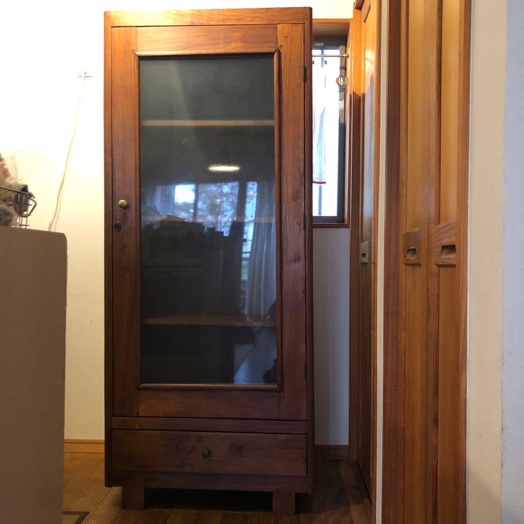 レトロ オーク材 本箱 食器棚 書庫 戸棚 収納 キャビネット