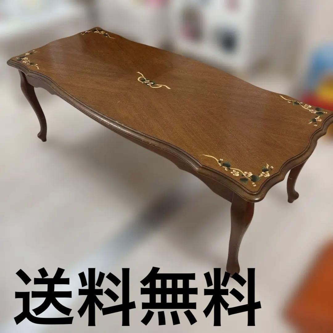 【昭和レトロ】Maruni 木製 花柄装飾 センターテーブル アンティーク