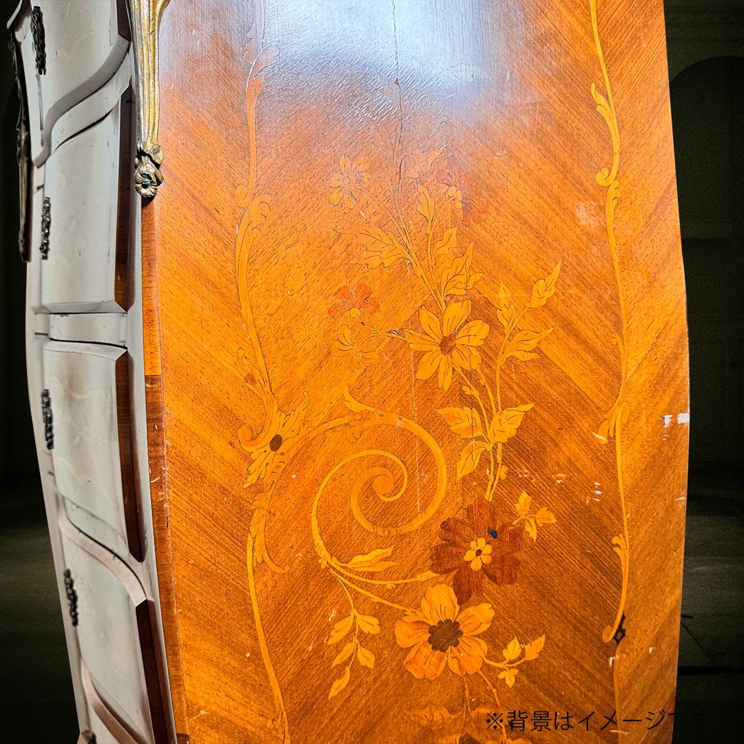 送料無料 ウルグアイ 象嵌 ６段 タンス チェスト 猫脚 鍵付 アンティーク ②