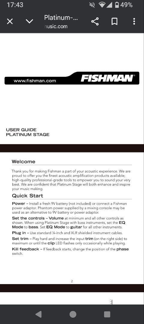 ギター FISHMAN Platinum Stage Analog Preamp