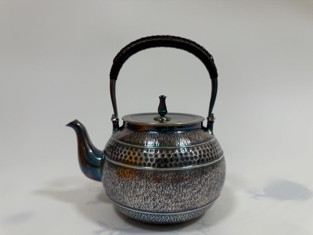 純銀製 花蕾摘 鎚目 湯沸 銀瓶 煎茶道具